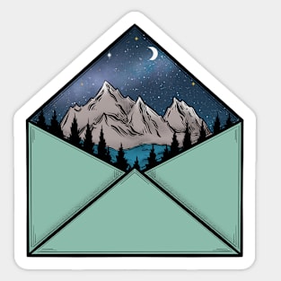 Adventure Awaits Mountain scape Ink Illustration Sticker